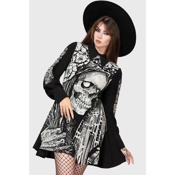Killstar Dresses & Skirts - killstar weird talels mini dress size 3x long sleeve belt